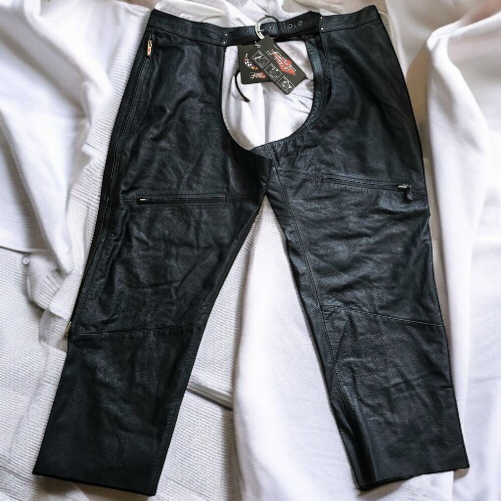 NWT POWERTRIP (3X) Unisex Black Genuine Leather Chaps